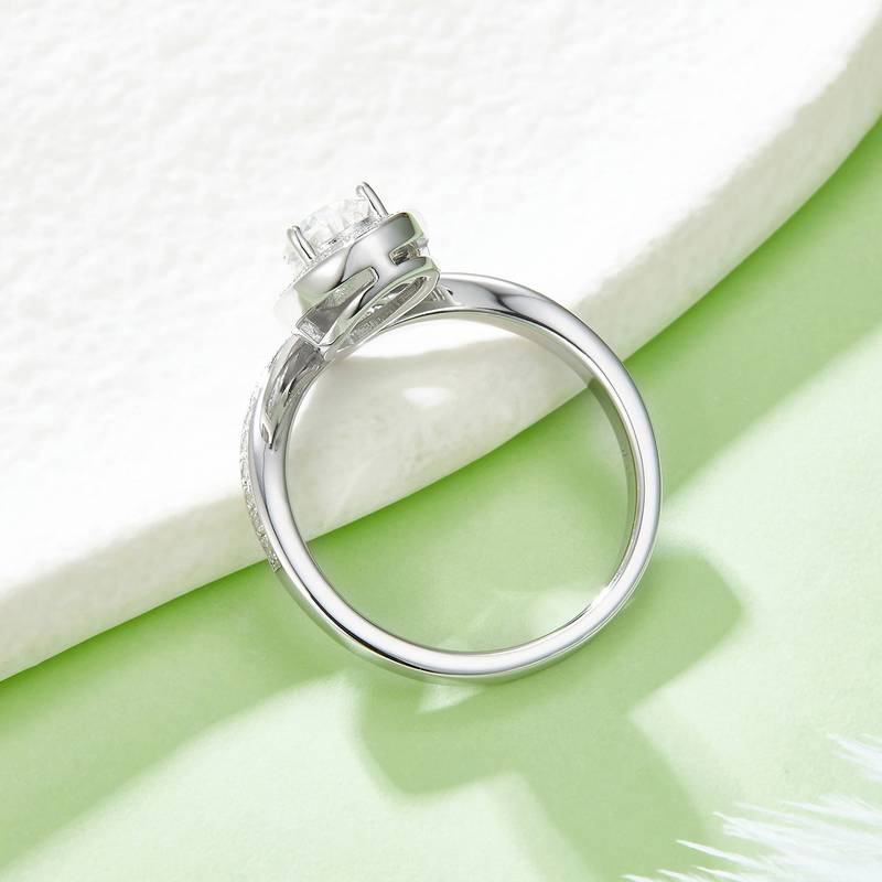 V字虎边水滴S925银镀白金彩色MoissaniteWomen's Ring1ctD级